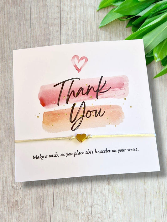 Thank You Wish Bracelet: Gold Heart Friendship Gift