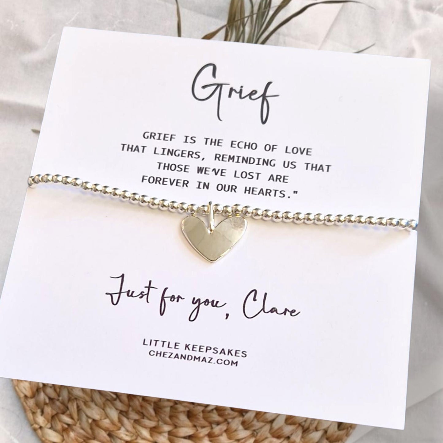 Grief Bracelet: Remembrance Keepsake - Loss of a loved one, Mum, Dad, forever in our hearts, Silver plated bracelet