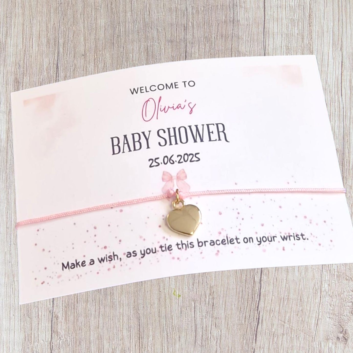 It's a Girl!- Baby Girl I Bow I Personalised Baby Shower Wish Bracelet, Mummy to Be, Charm String Bracelet, Personalised Gift - Pink -bbg6