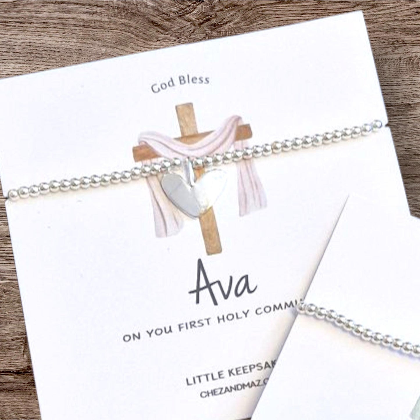 Personalized First Holy Communion Bracelet: Silver Plated Heart Charm