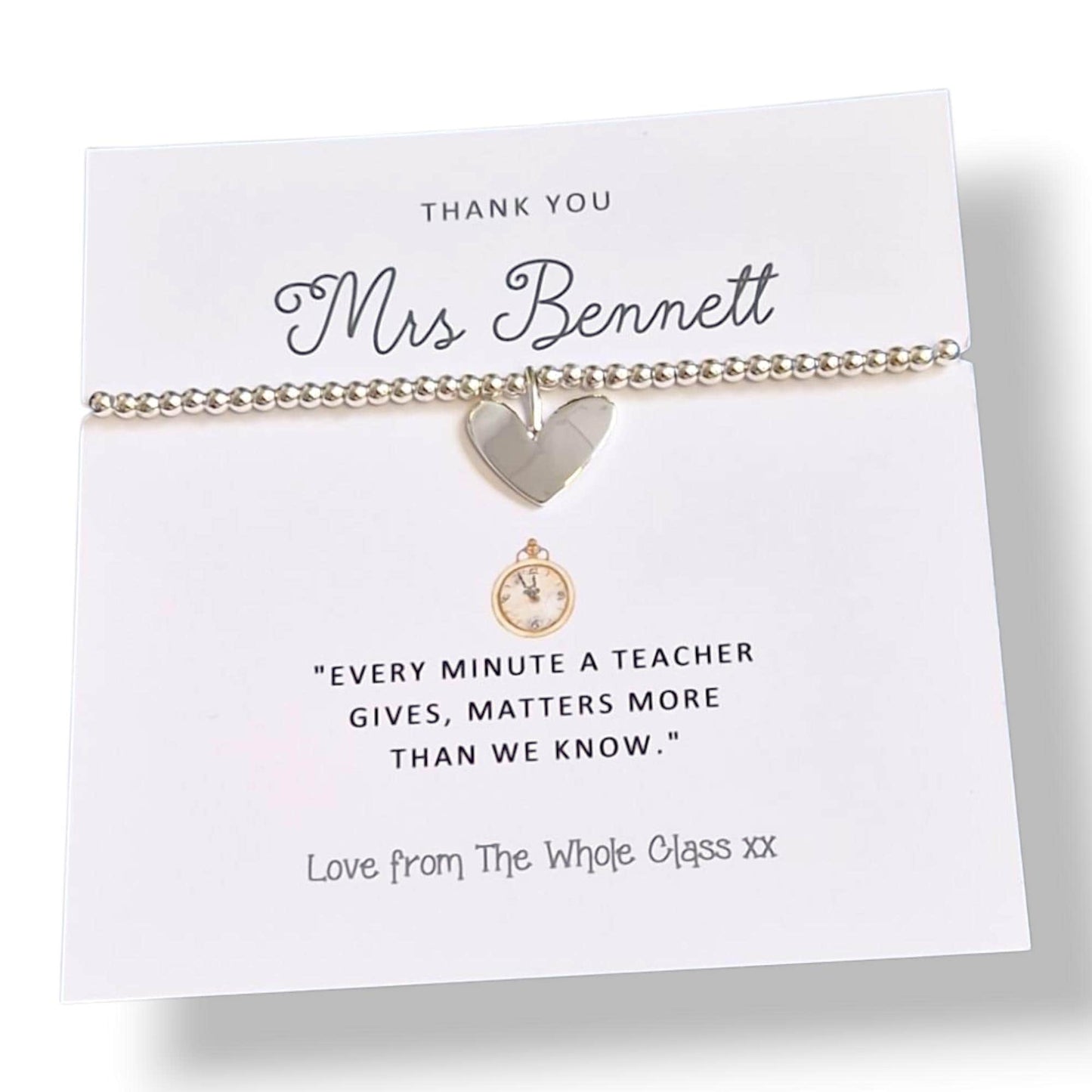 Personalied Teacher Thank You Bracelet: Silver Beaded Charm, 'Every Minute' Nursery, Pre-school