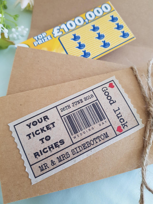 Rustic Wedding Scratch Card Holder: Ticket to Riches Keepsake