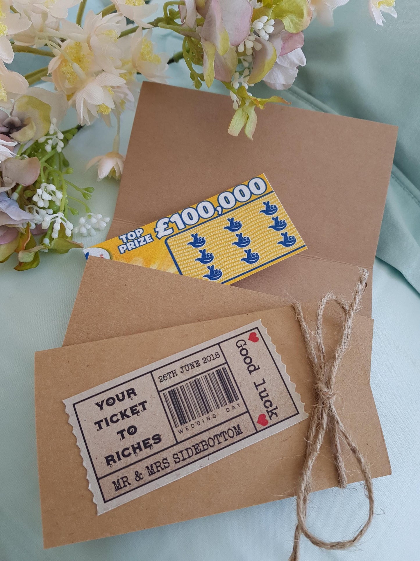 Rustic Wedding Scratch Card Holder: Ticket to Riches Keepsake