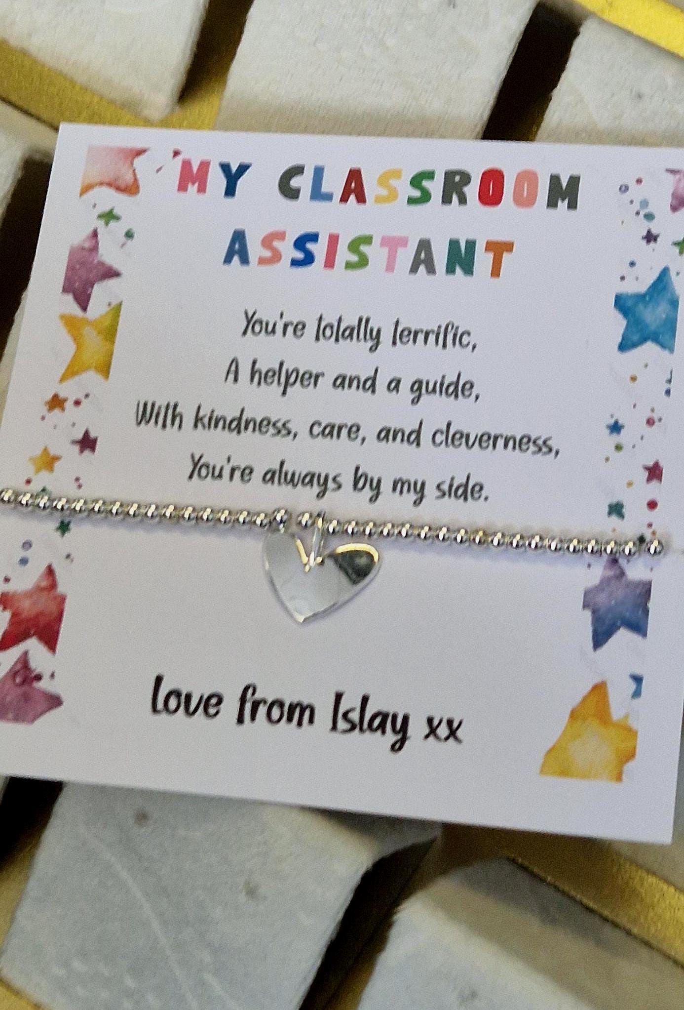 Classroom Assistant Gift, Personalised Silver Plated LSA Bracelet: