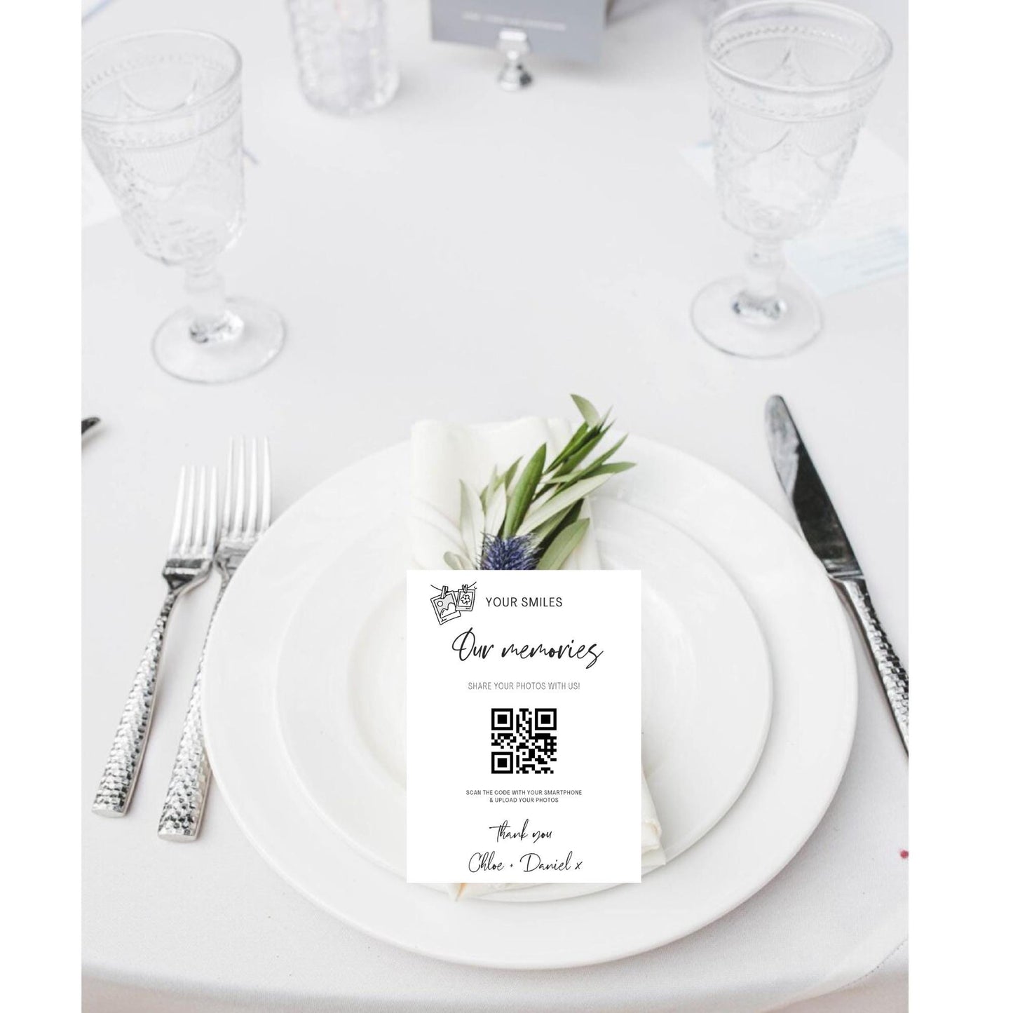 Personalised QR Code Photo Sharing Cards: Wedding Memory Keepsake (7x10 cm A7 Size) - your smiles, our memories