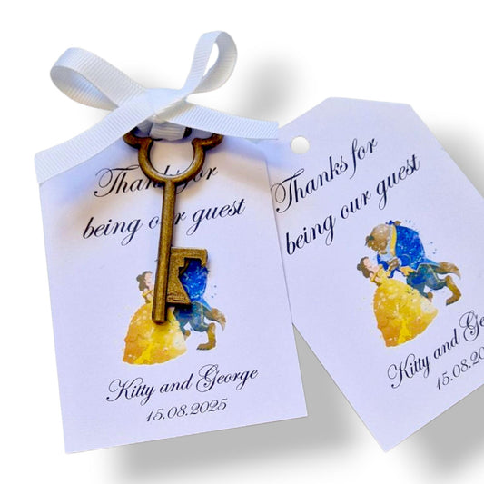 Disney Beauty and the Beast Inspired Wedding Favors: Key Bottle Opener with Personalised Tag