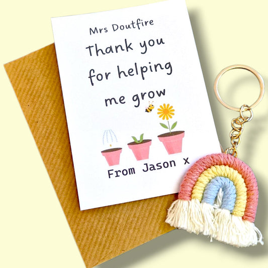 Rainbow Macrame Teacher Keychain: Personalised Thank You Gift - Helping me grow - Christmas - End of year - term