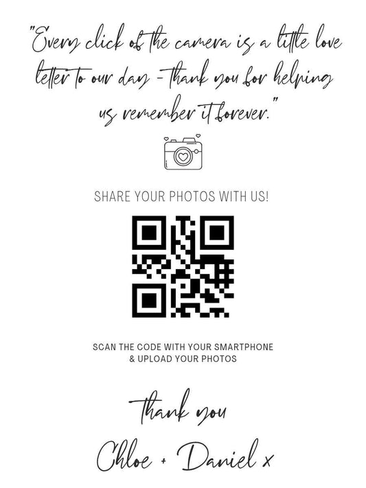 Personalised Wedding Photo Sharing Cards: Custom QR Code, A7 Size. Wedding album photos
