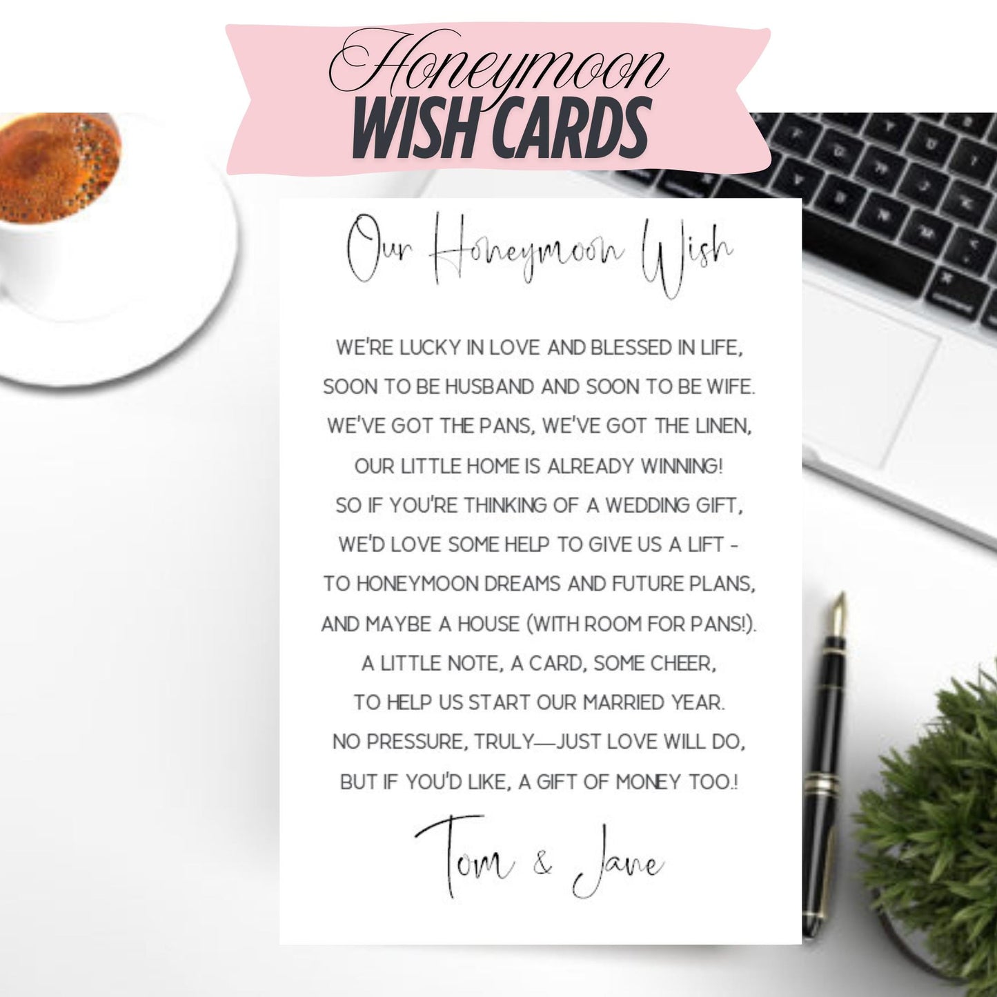 Personalised Honeymoon Wish Cards: Wedding Guest Notes, Poem A7 Wedding Invitation inserts