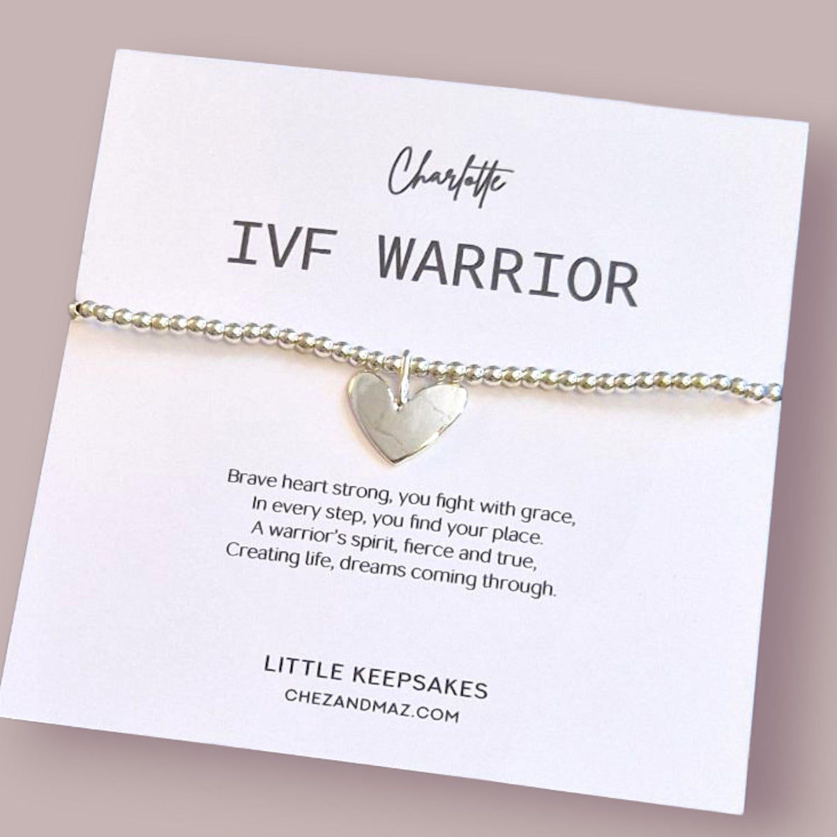 IVF Warrior Bracelet: Silver Plated Heart Charm, Fertility Gift