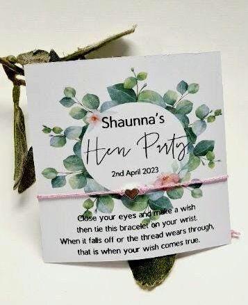 Eucalyptus Hen Party - Baby Shower Wish Bracelets -Personalised-Goodie Bag Filler-Hen Weekend,Hen Do,Girls Weekend - Bride to Be - EW2