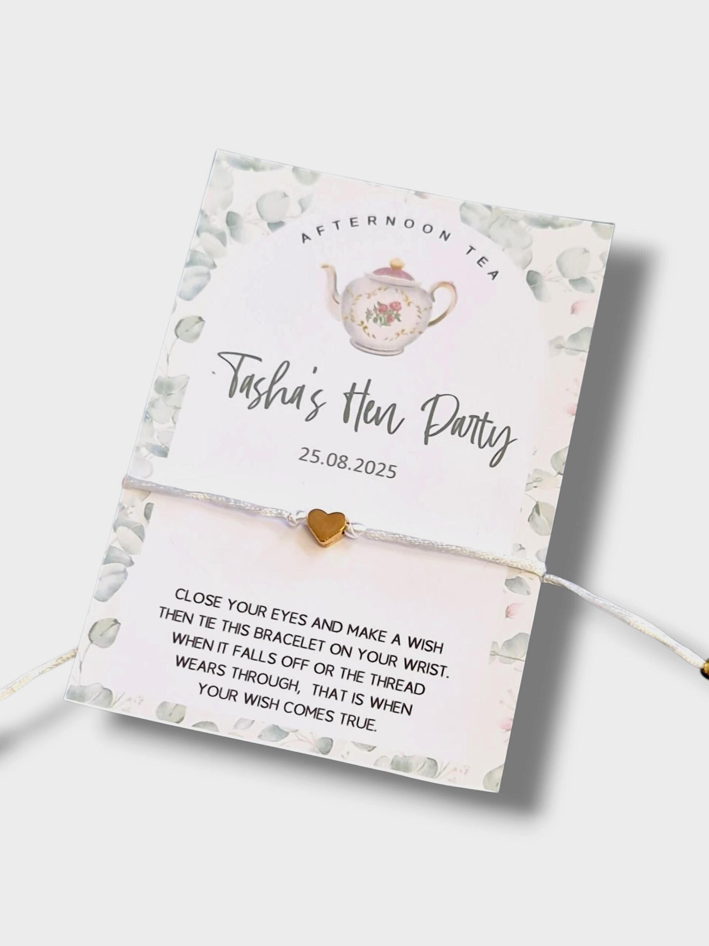 Personalized Hen Party Wish Bracelet: Afternoon Tea Favor, Silver Charm