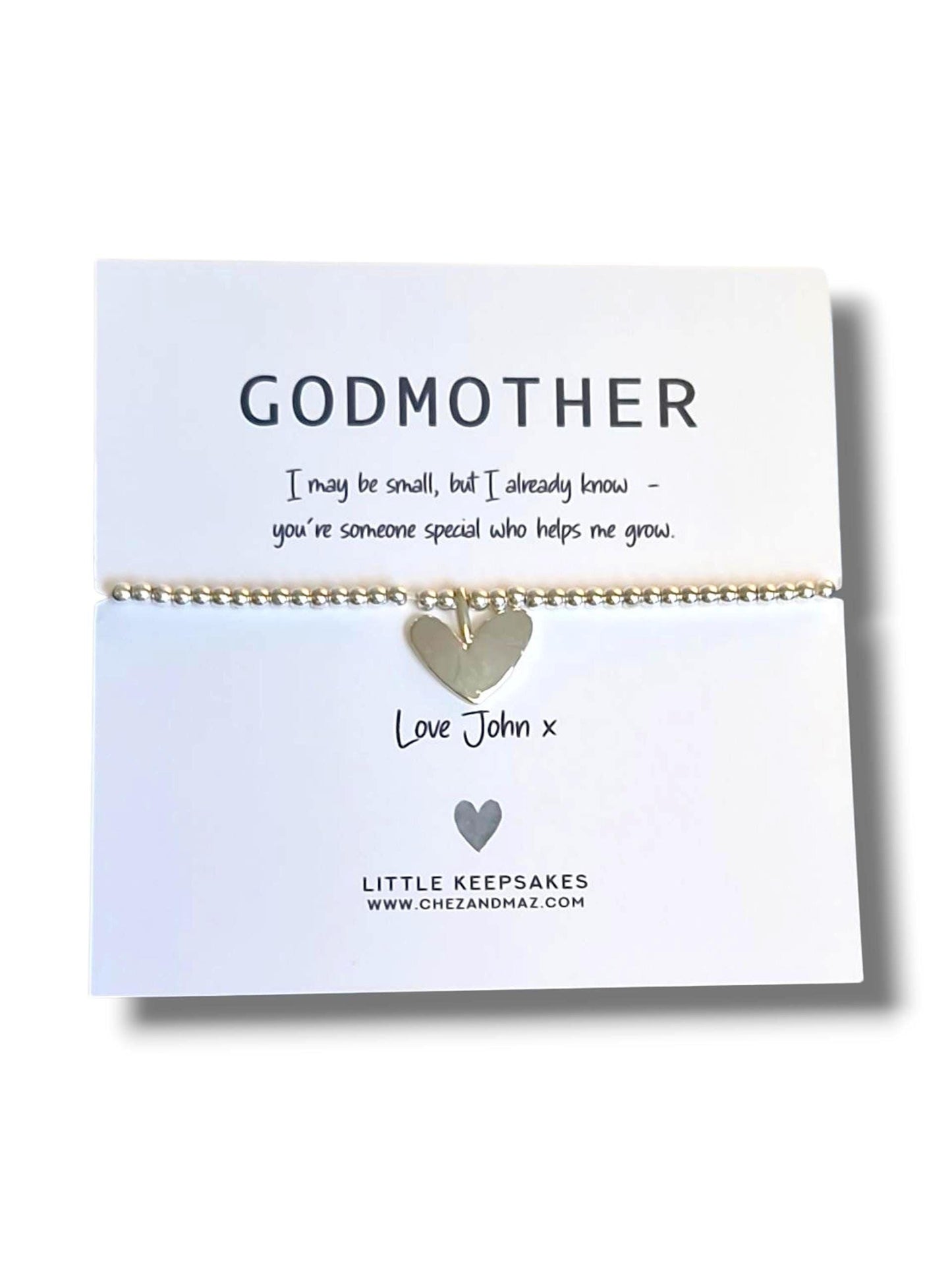 Godmother Silver Plated Heart Bracelet: Baptism Keepsake Jewelry
