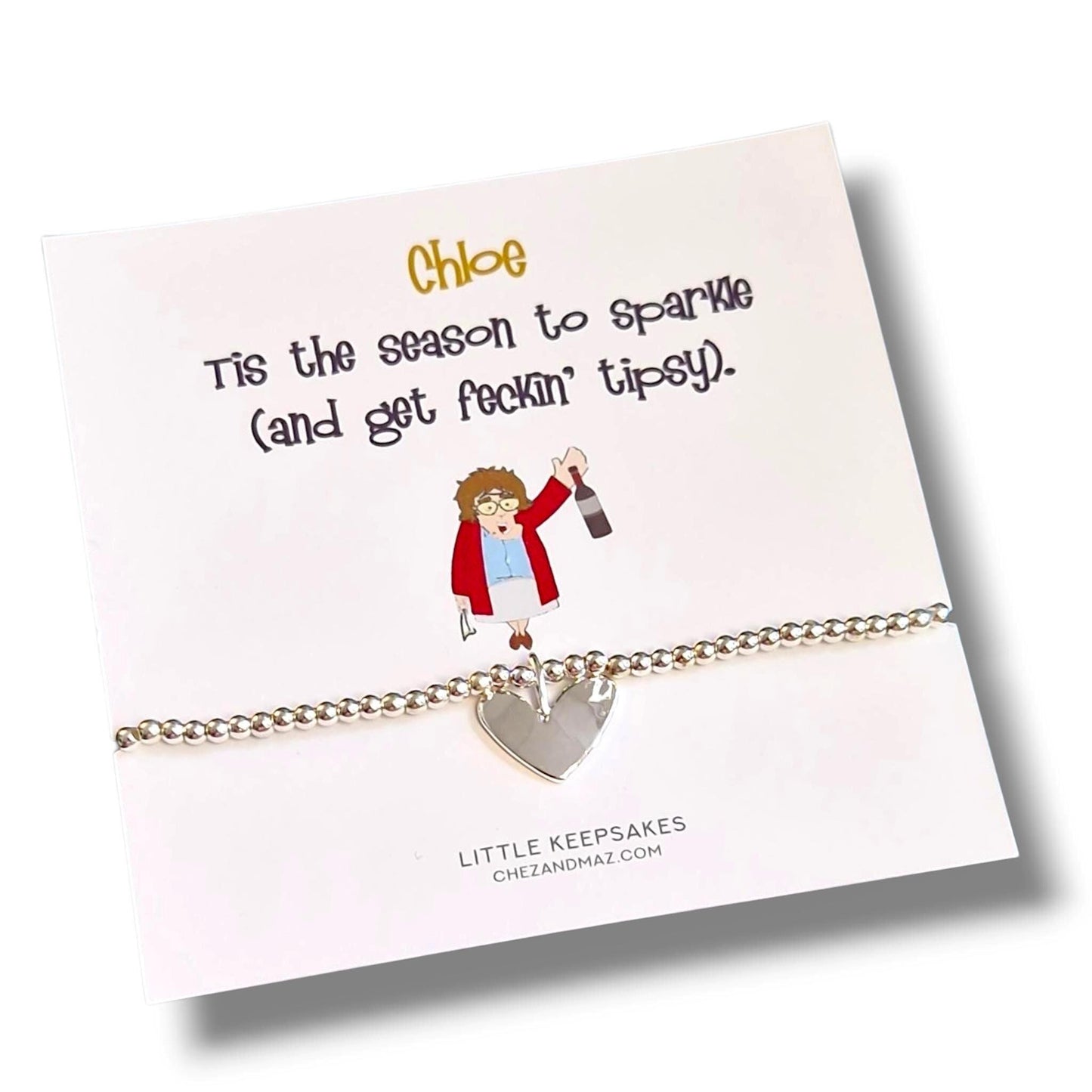 Personalised Mrs. Brown’s Boys Inspired Silver Plated Bracelet – Christmas Gift – “Tis the season to sparkle (and get feckin' tipsy)” –Funny
