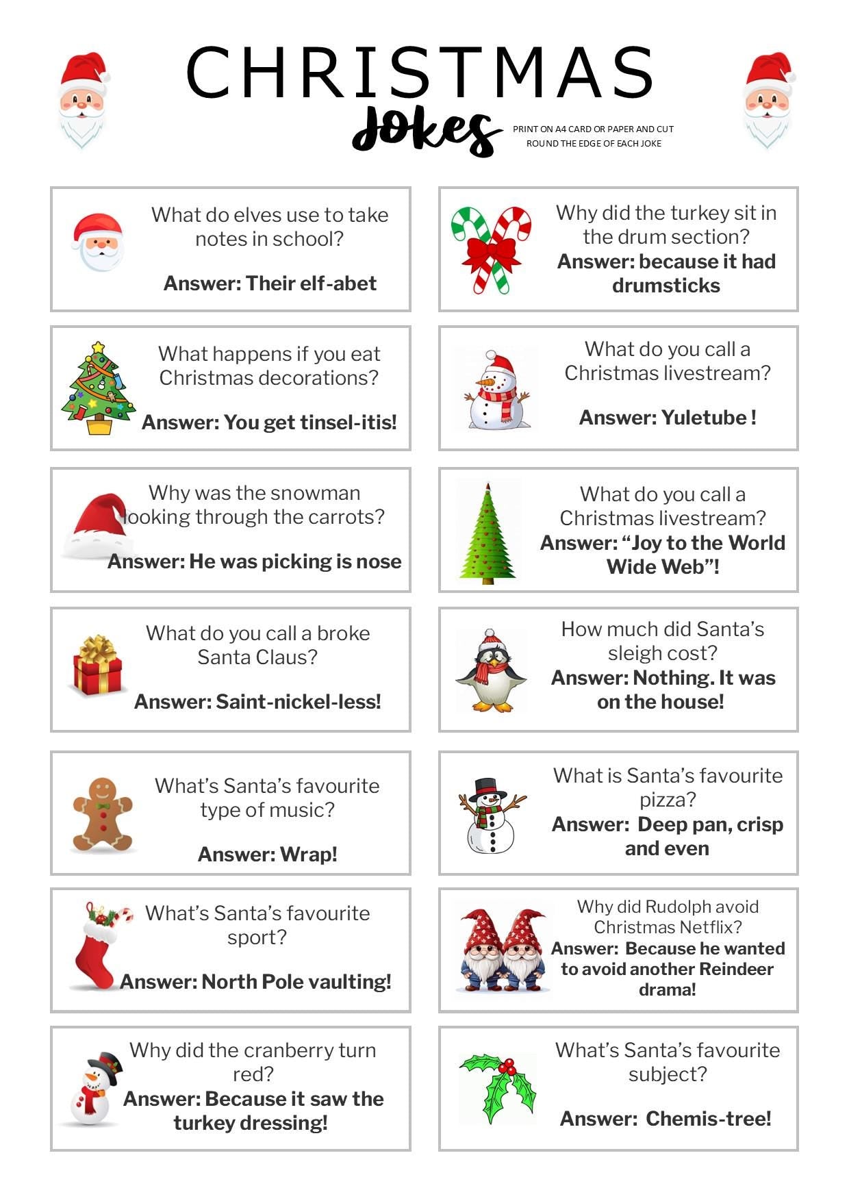 Christmas Cracker Jokes: 28 Printable Illustrated Jokes (Digital Download)