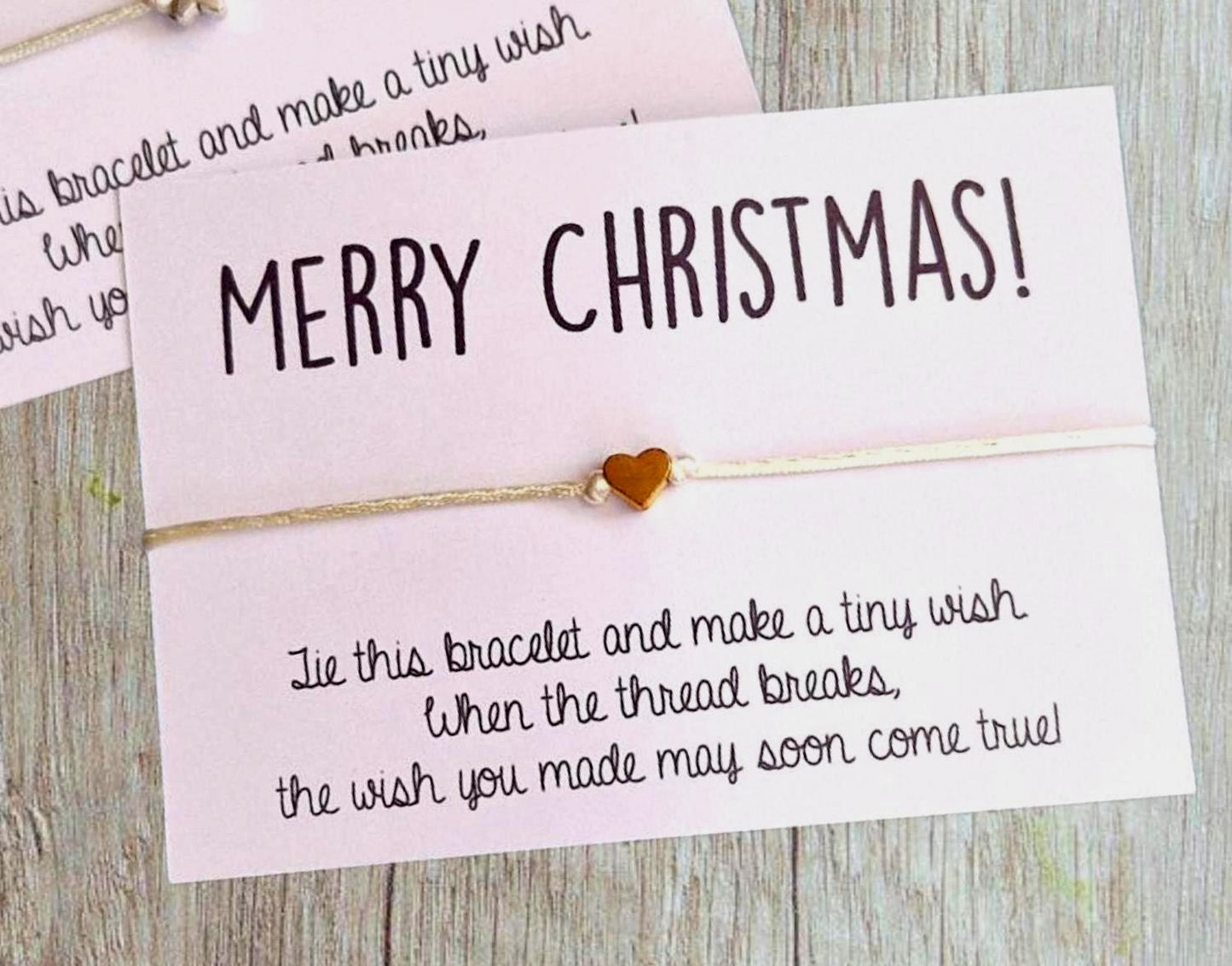 Pack of 10 Merry Christmas Wish Bracelets - Heart Charm - Wish String Festive - Colleagues - Friends - Classmates Words mm66
