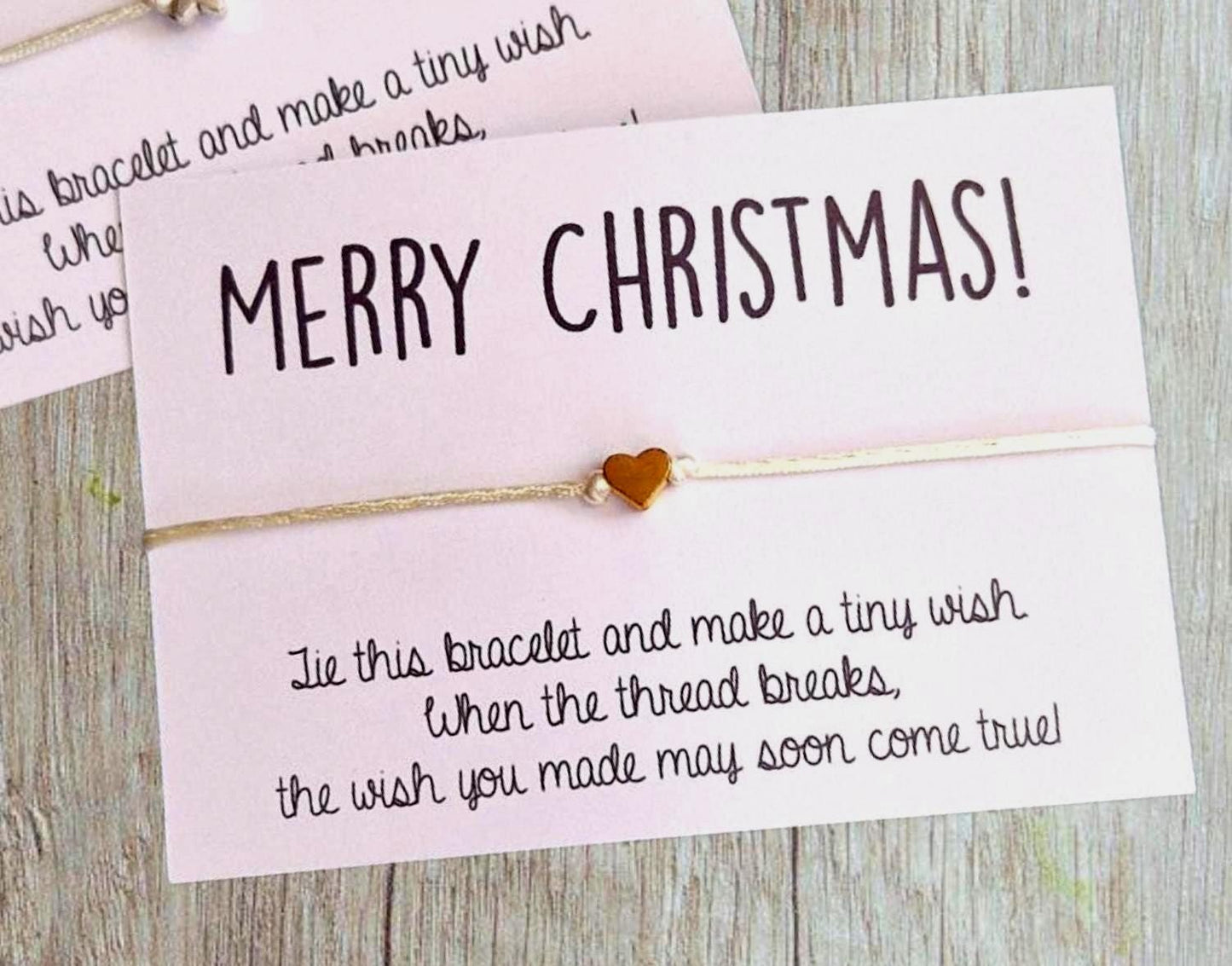 Pack of 10 Merry Christmas Wish Bracelets - Heart Charm - Wish String Festive - Colleagues - Friends - Classmates Words mm66