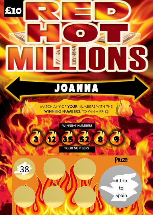 Scratch card Jackpot Personalised Red Hot Millions Scratch Card: Surprise Reveal Gift, fun gift, Christmas, Birthday