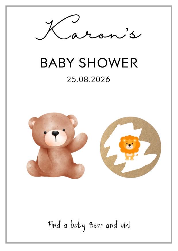 Baby Shower Game Teddy Bear Baby Shower Scratch Off Game: Personalised Card Set - Find the teddy