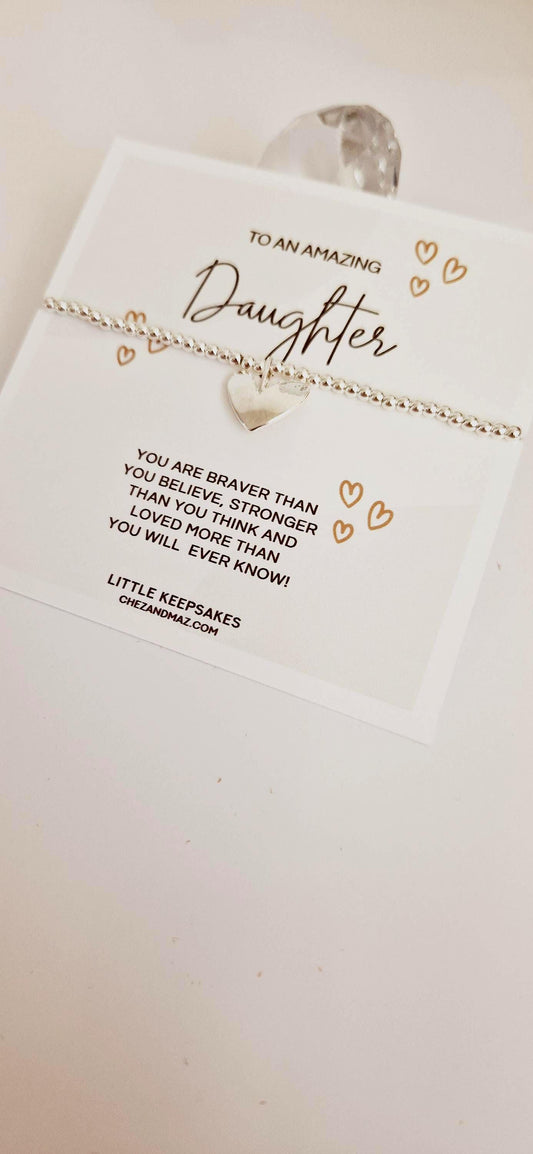 Daughter Gift, Silver Bead Stretch Charm Bracelet, Silver Necklace, Gift For Her Girls, Daughter loved, Birthday, Christmas