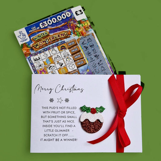 Scratchcard Holder, Funny Christmas Pudding, Lottery Ticket Holder: Novelty Festive Favour,Table Favour - Cracker Alternative
