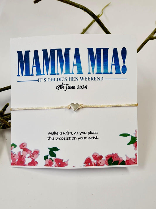 Mamma Mia Hen Party Wish Bracelet – Personalised Bachelorette Favour, Hen Do Gift, Hen Weekend Keepsake - Birthday, Party Keepsake