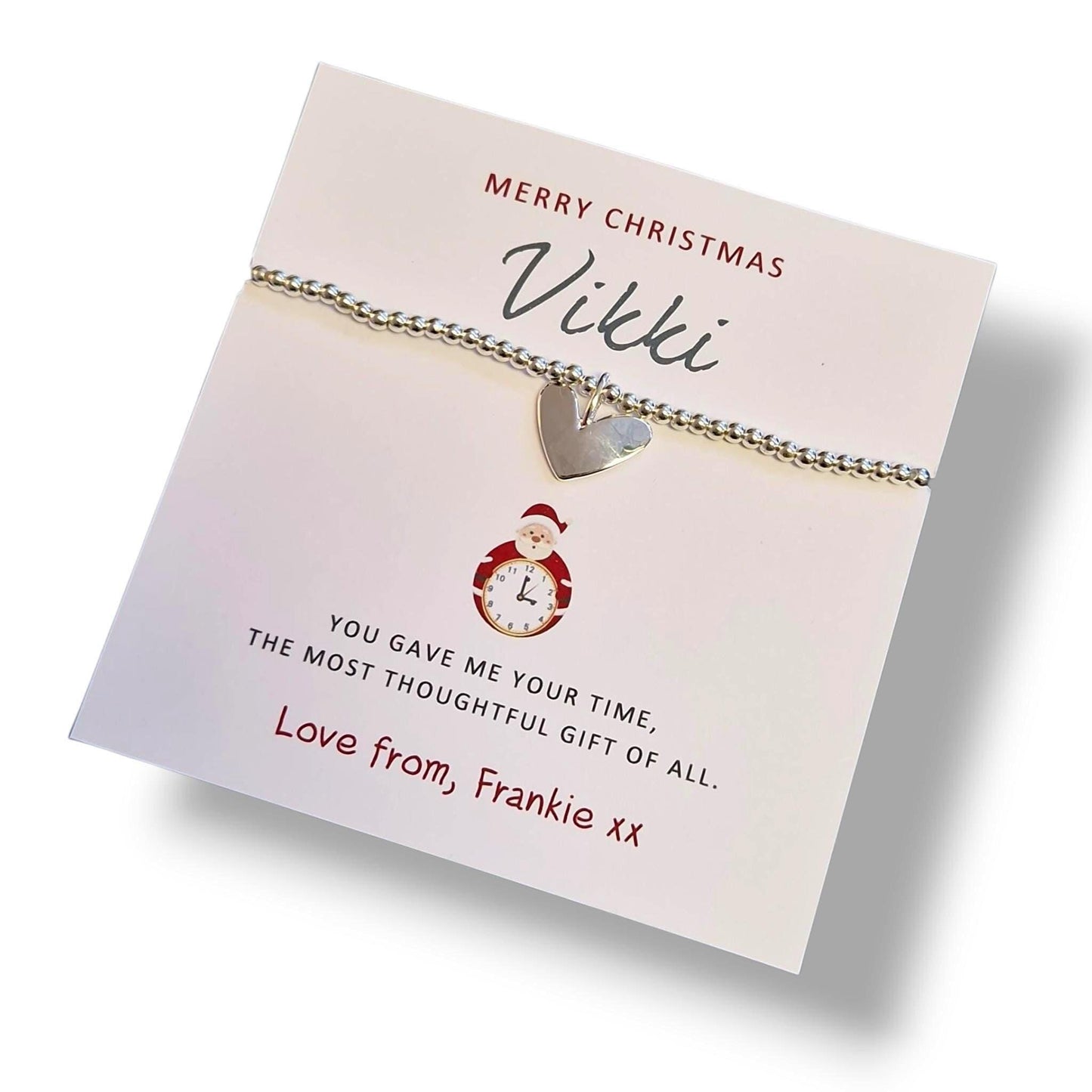 Merry Christmas Personalised Teacher Thank You Gift: Silver Beaded Charm Bracelet - You gave me your time