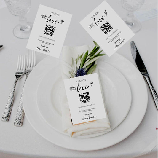Wedding, Engagement, Birthday QR Code Photo Cards: A7 Guest Photo Sharing - Capture the Love - Personalised - Photo Sharing