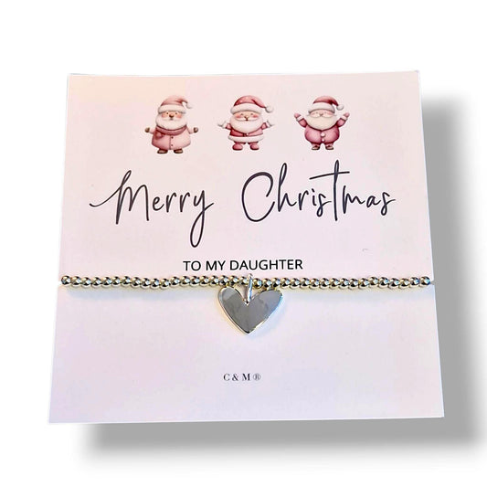 Merry Christmas Personalised Silver Plated Heart Bracelet – Festive Gift for Her, Stocking Filler, Daughter, Mum, Friend, Sister, Nan
