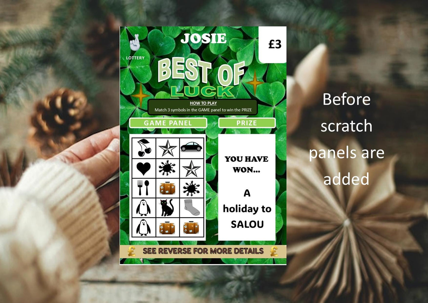 Scratch Card: Surprise Holiday, Weekend away, Reveal Gift, fun gift, Christmas, Birthday, Personalised, Scratch to reveal gift