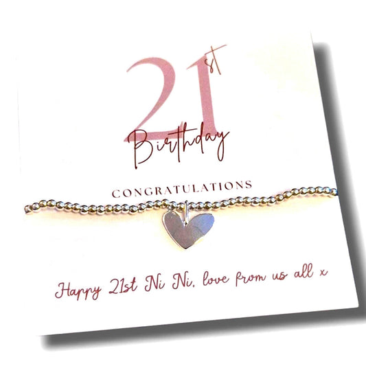 21st Birthday Personalised Silver Plated Charm Bracelet with Heart, 21, Twenty one