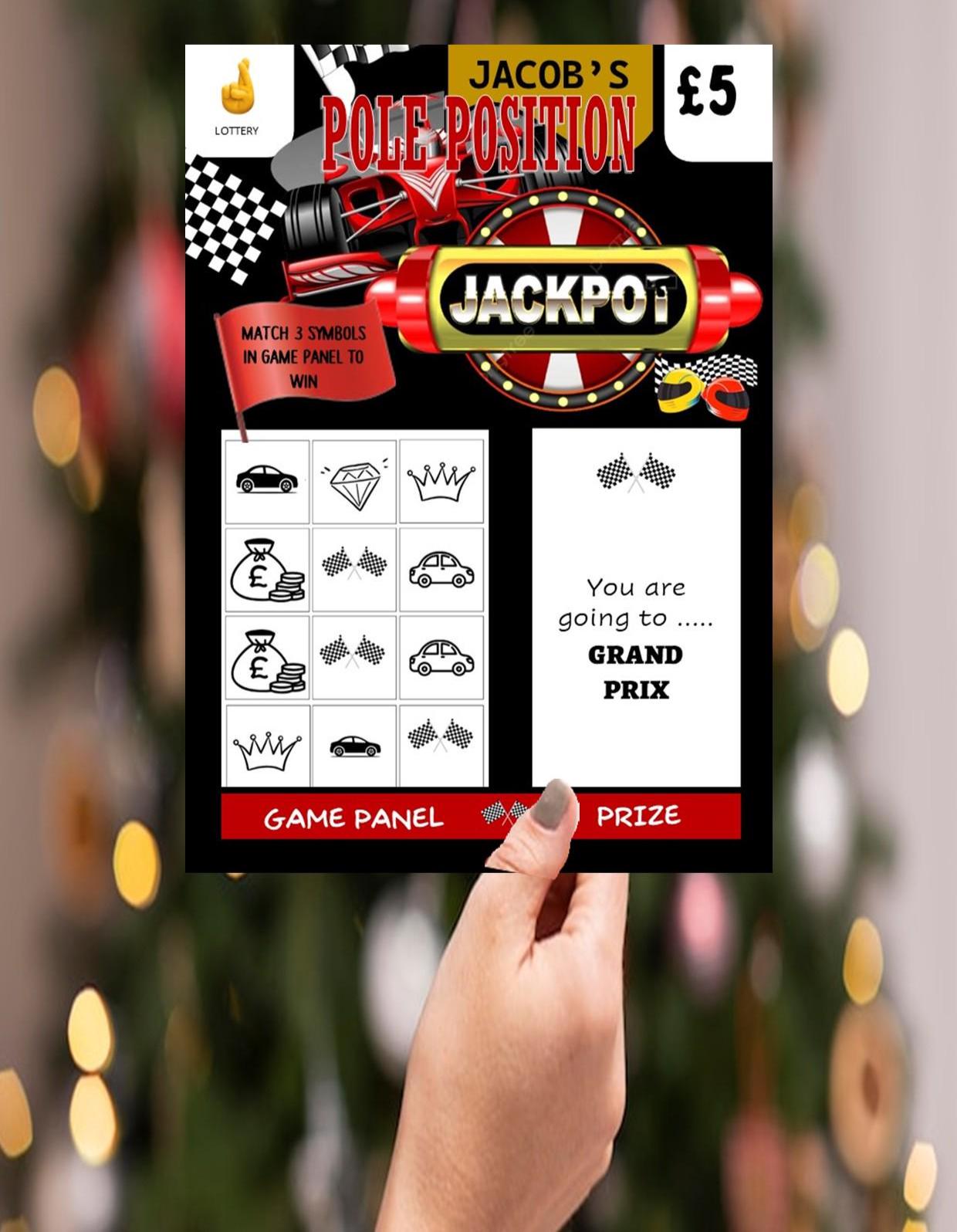 Formula One - Grand Prix Racing Car Scratch Off Card: Surprise Gift for Supercar F1 Fans, fun lotto, Personalised, Christmas, Birthday