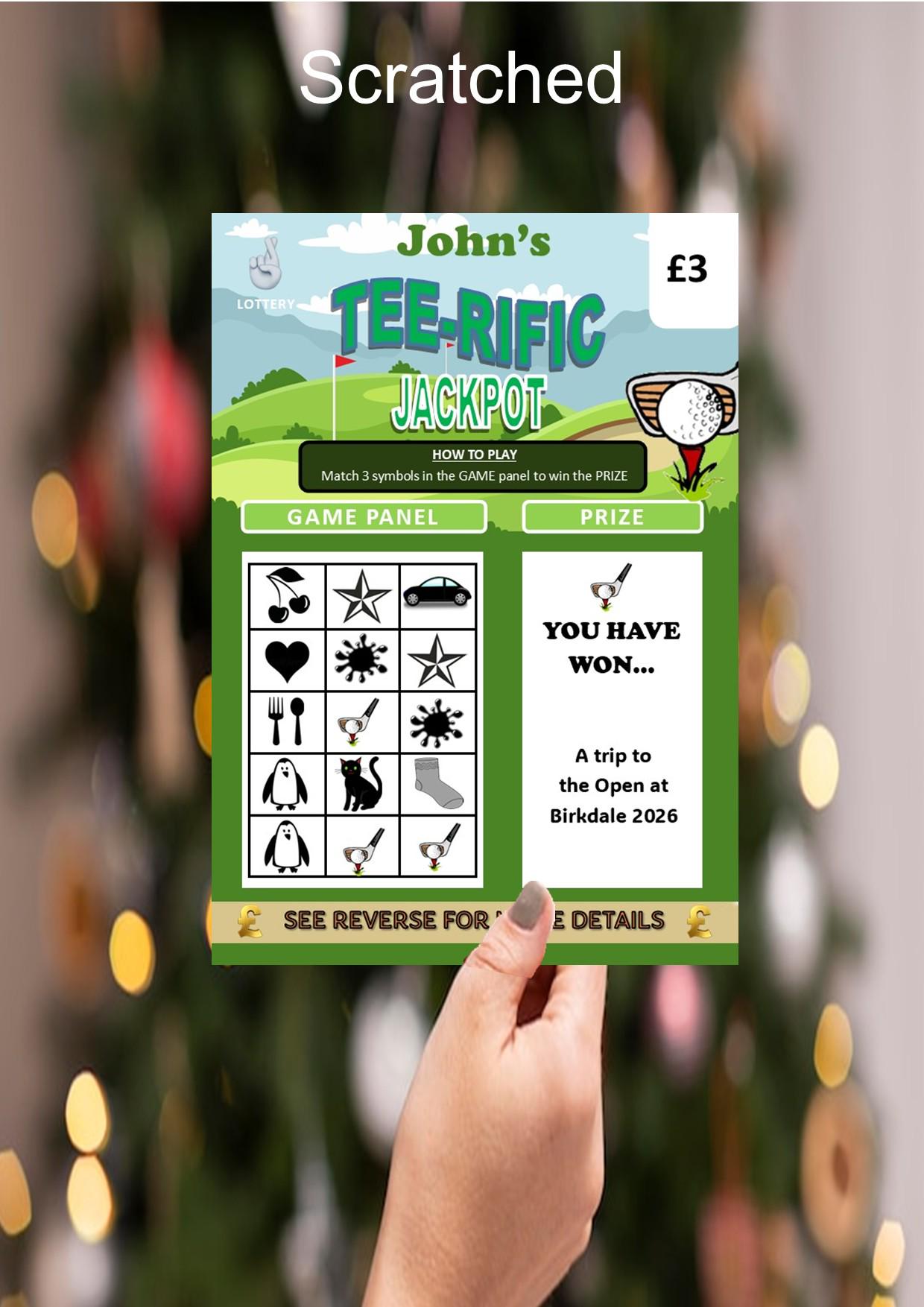 Golf Scratch Off Card TEE-RIFIC: Surprise Gift for Golfers, fun lotto, Personalised, Christmas, Birthday
