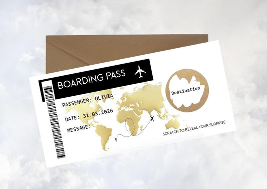 Personalised Surprise Scratch Off Card: Holiday Reveal Boarding Pass