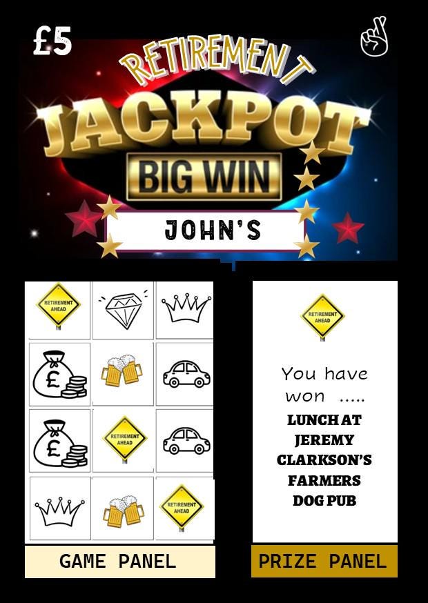 Personalised Retirement Scratch Off Card: Surprise Reveal Gift - Jackpot Funny - Surprise Retirement Gift