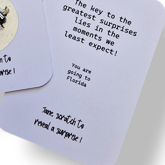Scratch off Holiday Key Surprise Reveal Scratch to reveal – Metal Key Holiday Announcement, Magical Gift, Christmas, Birthday
