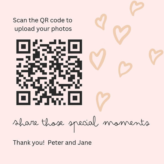 Wedding QR Code Photo Sharing Cards: Personalised Engagement Announcement, share photos card size 95mmx95mm