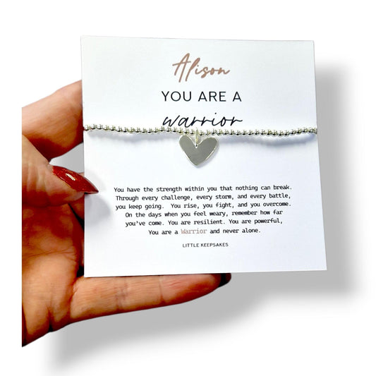 You are a Warrior Heart, Strength, Charm Bracelet: Silver Plated, Grief, Motivational Gift - Personalised