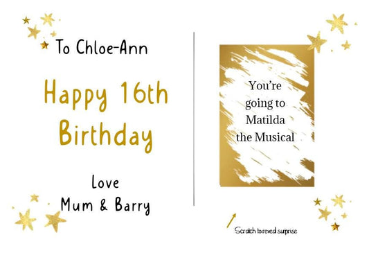 Personalised Birthday Scratch Reveal Card: Surprise Gift Ticket - scratch to reveal