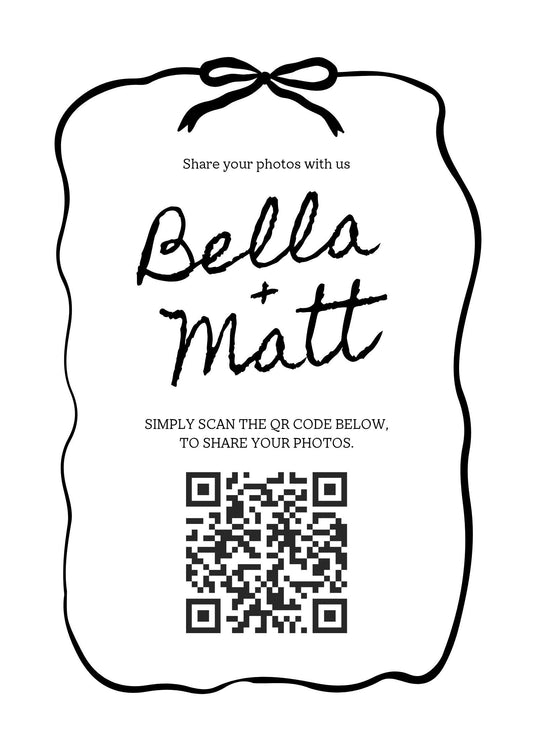 Personalised QR Code Photo Sharing Cards: Wedding Memory Keepsake (7x10 cm A7 Size)