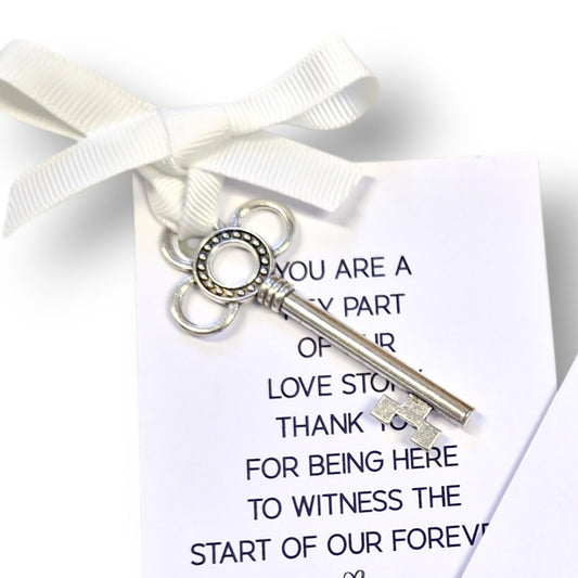Silver Key Wedding Favor – Personalized Keepsake with Ribbon
