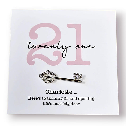 Personalised 21st Birthday Key and Card: Metal Key Keepsake - 21st Birthday Card with Metal Key