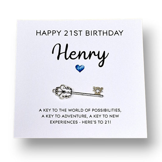 Personalised 21st Birthday Key and Card: Metal Key Keepsake - 21st Birthday Card with Metal Key - Gift for Son, Cousin, Brother