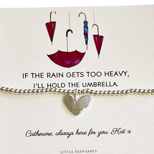 If the Rain Gets Too Heavy I Will Hold the Umbrella Bracelet, Silver Plated Friendship Gift, Encouragement, Thinking Of You | Strength cc5