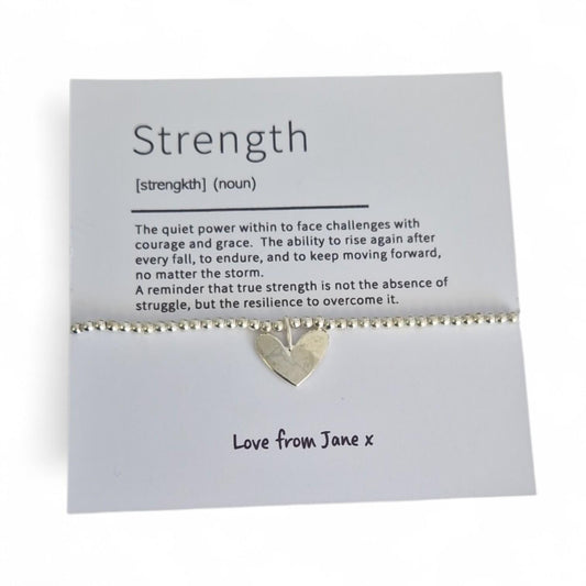 Strength Bracelet | Encouragement Gift | Silver Heart Charm Bracelet | Support Gift | Inspirational Jewellery | Thinking of You Gift - Quote