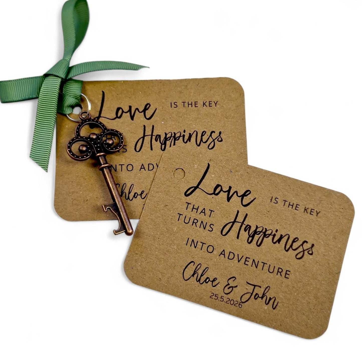 Bottle Opener Wedding Favour | Skeleton Key Guest Gift - Love is the key that turn happiness into adventure