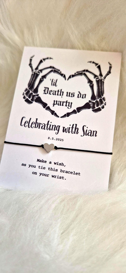 Gothic Hen Party Wish Bracelet: Skull and Skeleton Charm, Hen Do, Team Bride Favour