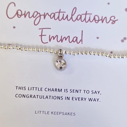 Congratulations Silver Plated Bracelet with Diamante Circle Charm | Good Luck Gift for Her, Graduation,friendship, New Beginnings Gift
