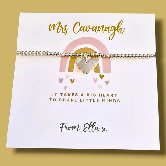 Personalised Teacher Thank You Bracelet: Silver Beaded Charm