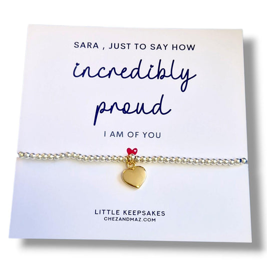 Incredibly Proud Of You, Charm Bracelet: Silver Plated Congratulations Gift, PERSONALISED